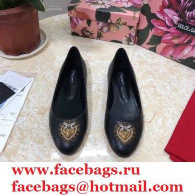 Dolce  &  Gabbana Leather Devotion Flats Slippers Black 2021